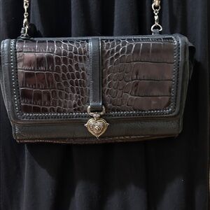 Brighton Black and Brown Crocodile Crossbody Bag
